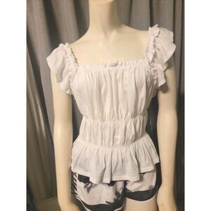 Smocked Babydoll Top Fairy Ruffled Melrose & Market White Cotton Milkmaid NWT XL